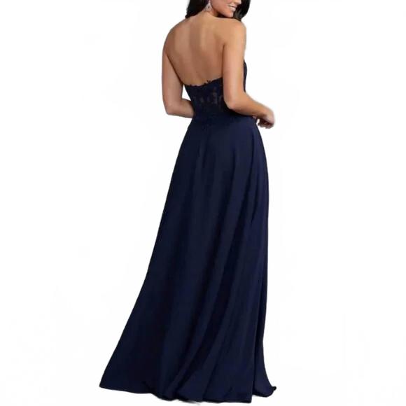 NEW PROMGIRL sweetheart sheer bodice long dress gown in neptune - Picture 2 of 2